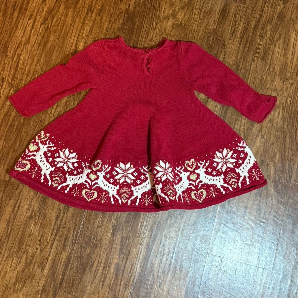 Heirloom By Polly Flinders Girls Christmas Sweater Dress 18 Months Red - Picture 3 of 3
